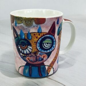 Abstract Cat and Fish Coffee Mug Tea Cup by Michelle Allen Designs Bone China